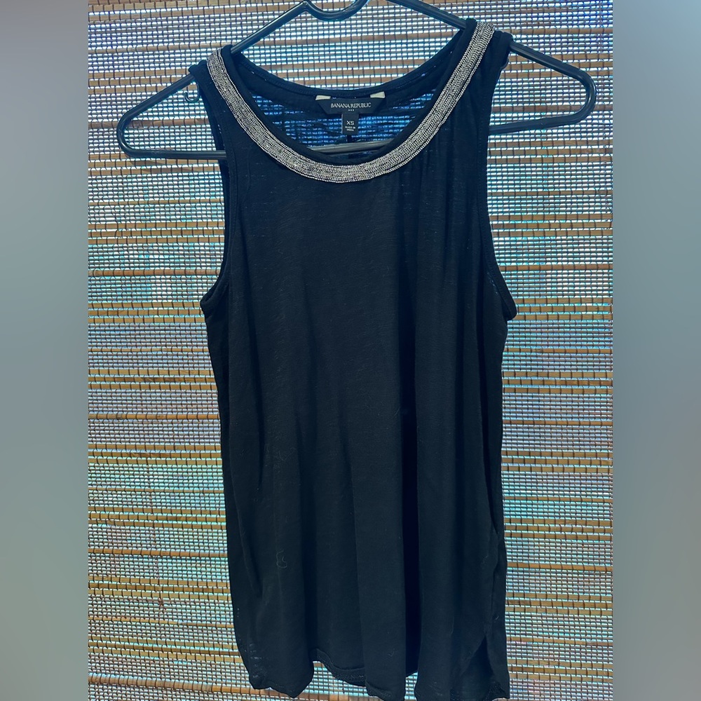 Beaded neck black tank